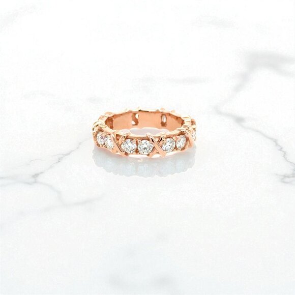 Moissanite "X" Eternity Ring in Rose Gold Plated 925 Sterling Silver - Picture 1 of 3